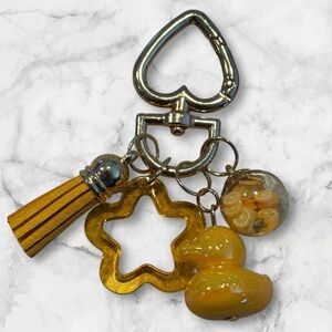 Gold and Orange Keychain with Heart and Duck Charms